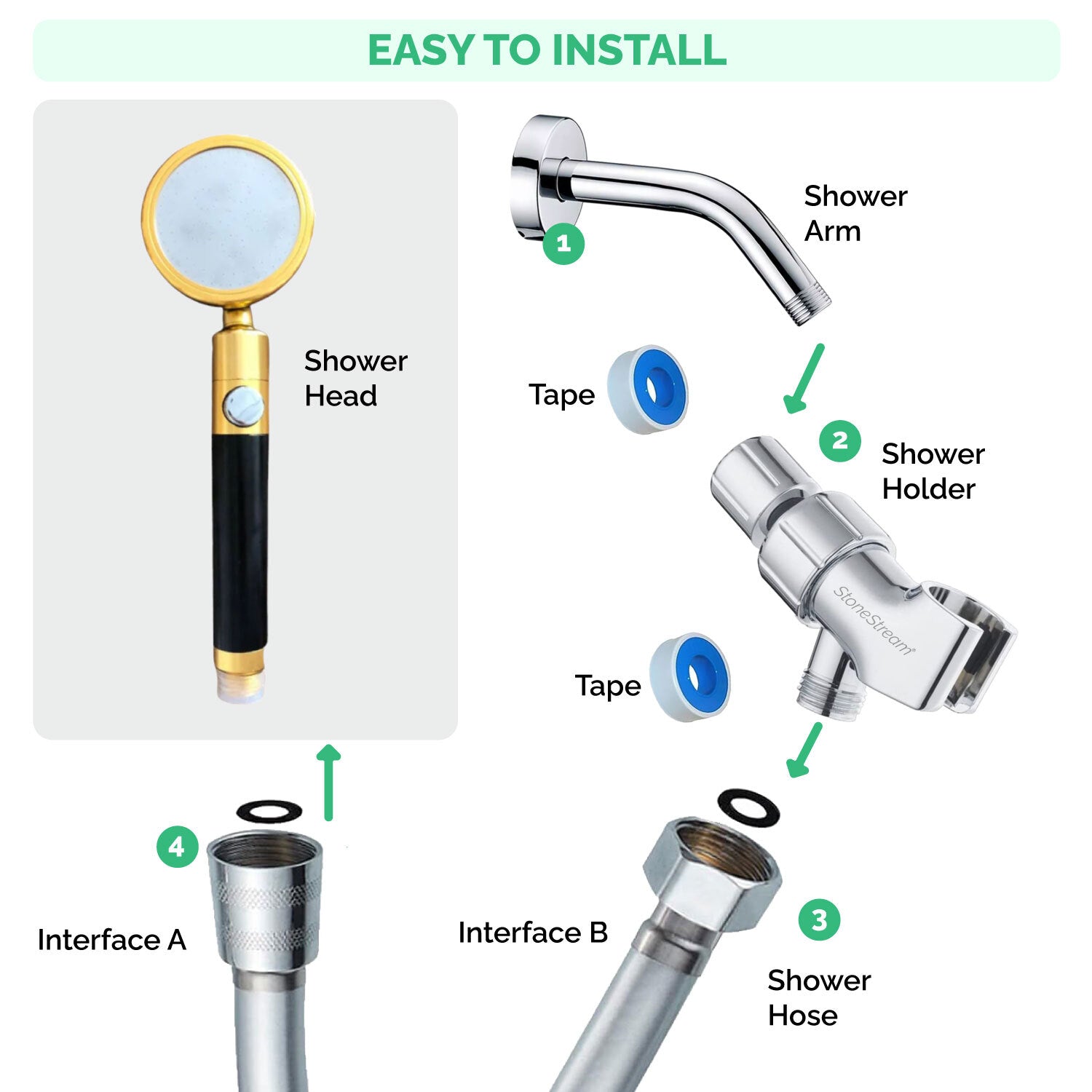 Ecolux Metallic Shower Head