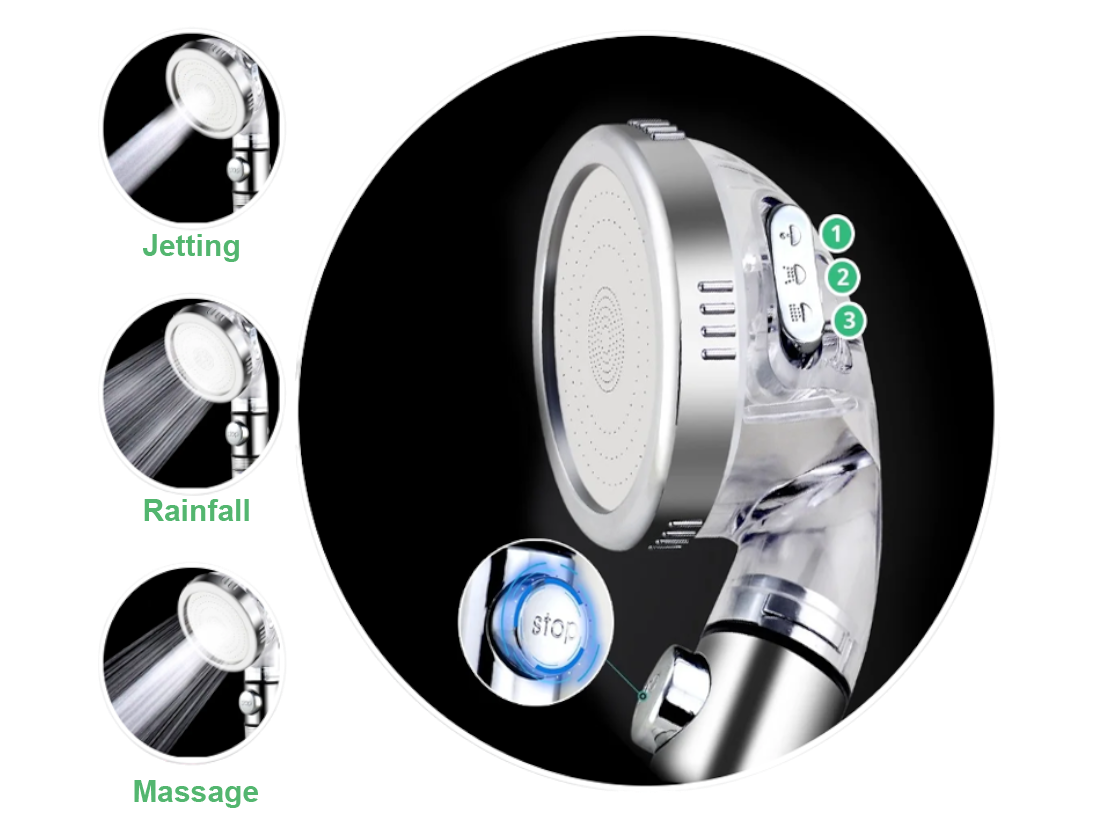 High Pressure Handheld Shower Head + Wall Showerhead Combo StoneStream